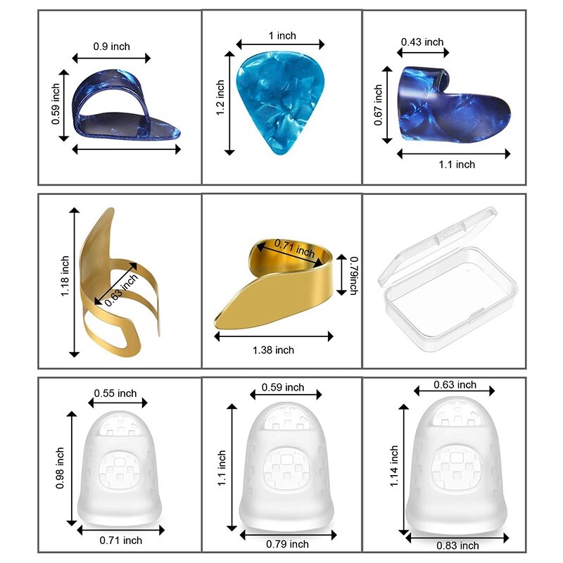 58 piezas púas de guitarra púas para pulgar púas de guitarra de Metal película protectora de la yema del dedo accesorios de guitarra de celuloide Kit con electrónica