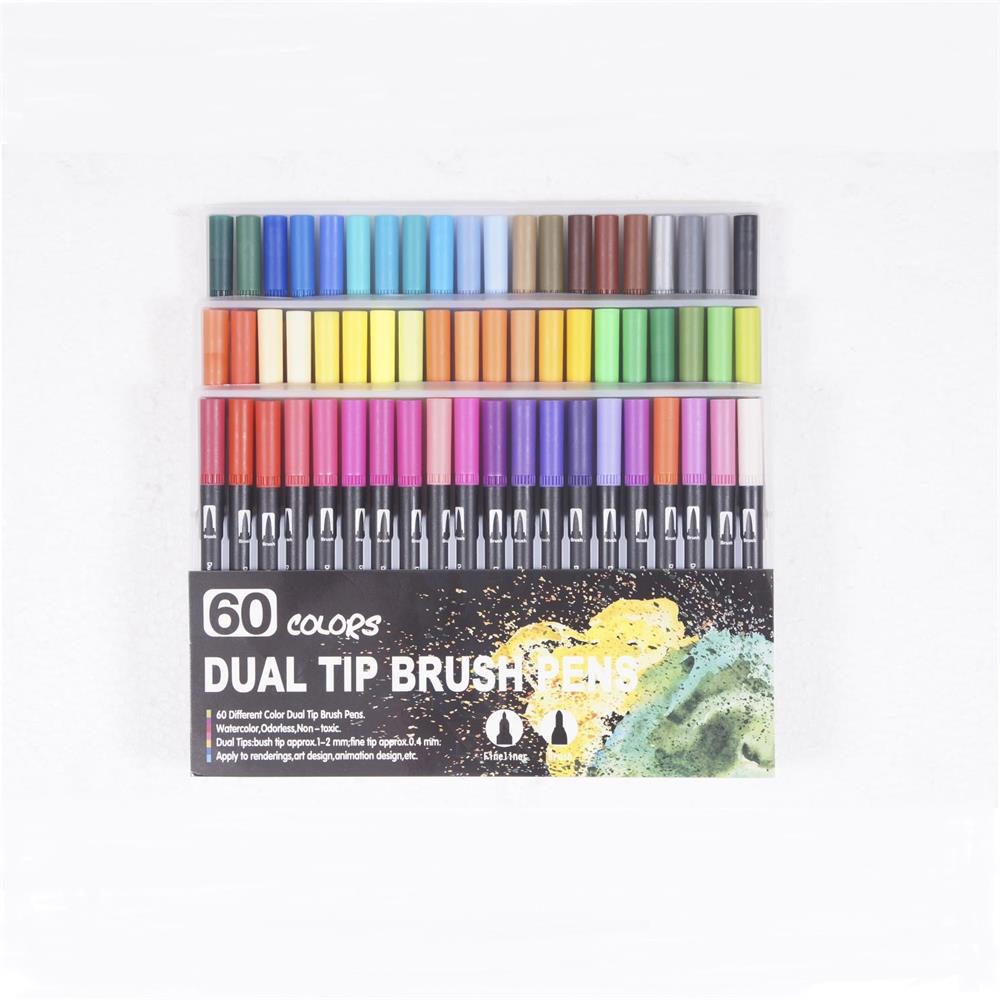 100 Colors Fine Liner Dual Tip Art Markers Watercolor Brush Pen Set For School Art Supplies Best Effect For Drawing And Painting: 60 Colors