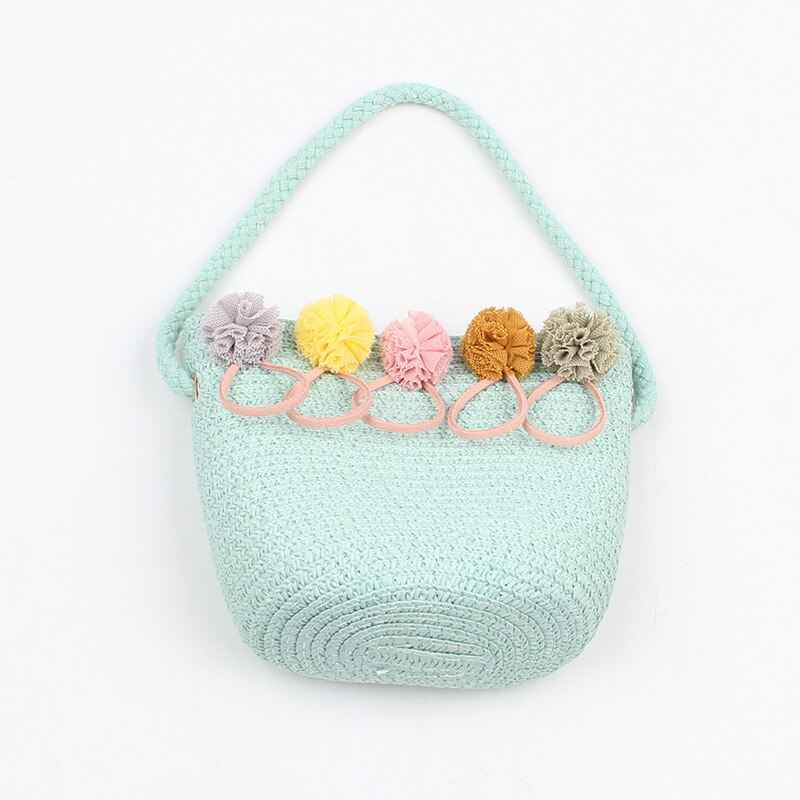 Meisjes Handtassen Kid Stro Schoudertassen Lace Bloem Messenger Bags Voor Meisjes Kind Strand Crossbody Bag: Blauw