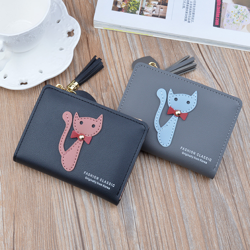 Meisjes Kleine Portemonnee Vrouwen Korte Student Portemonnee Ms Lady Koreaanse Portemonnee Mode Multifunctionele Rits Kwastje Leuke Portemonnee
