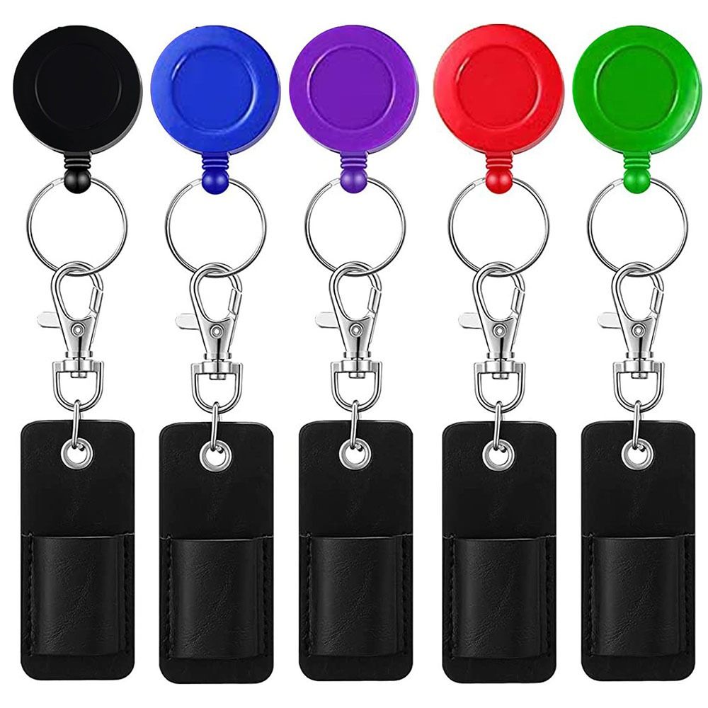 Penhouder sleutelhanger badgehouder penhouder hoesje penorganizer sleutelhanger met karabijnhaak PU leder intrekbaar