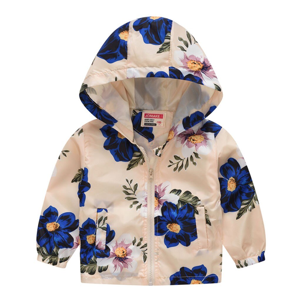 Giacca per le ragazze di Fiori fiori Stampati Con Cappuccio giacca a vento di Primavera tuta sportiva dei bambini bambini cappotto Enfant ragazzi giacche Magliette e camicette: Beige / 2T