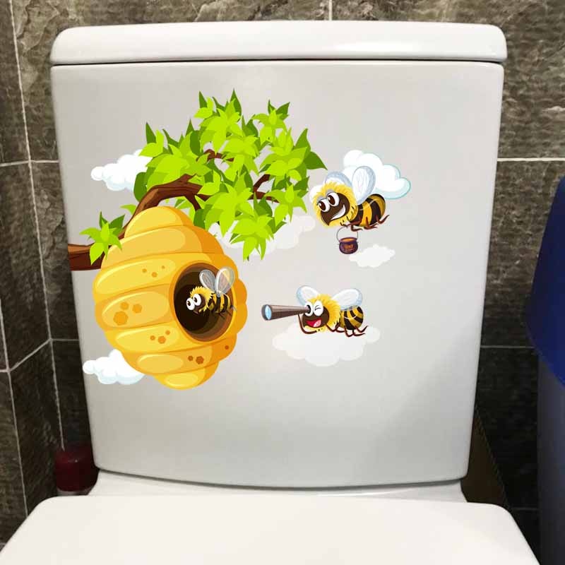 YOJA 22.9X19.5CM A Swarm Of Bees And Honeycombs Cartoon Toilet Seat Decal Wall Sticker Home Decor T5-0945