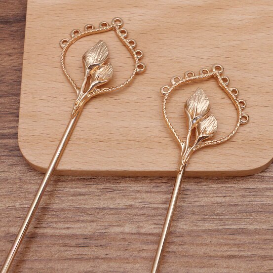 2 Stuks 35X47Mm Retro Haar Vork Hoofddeksels Met Gaten Haar Sticks Hair Pin Haarspelden Leaf Hoofddeksels Sieraden bevindingen Diy: KC Gold