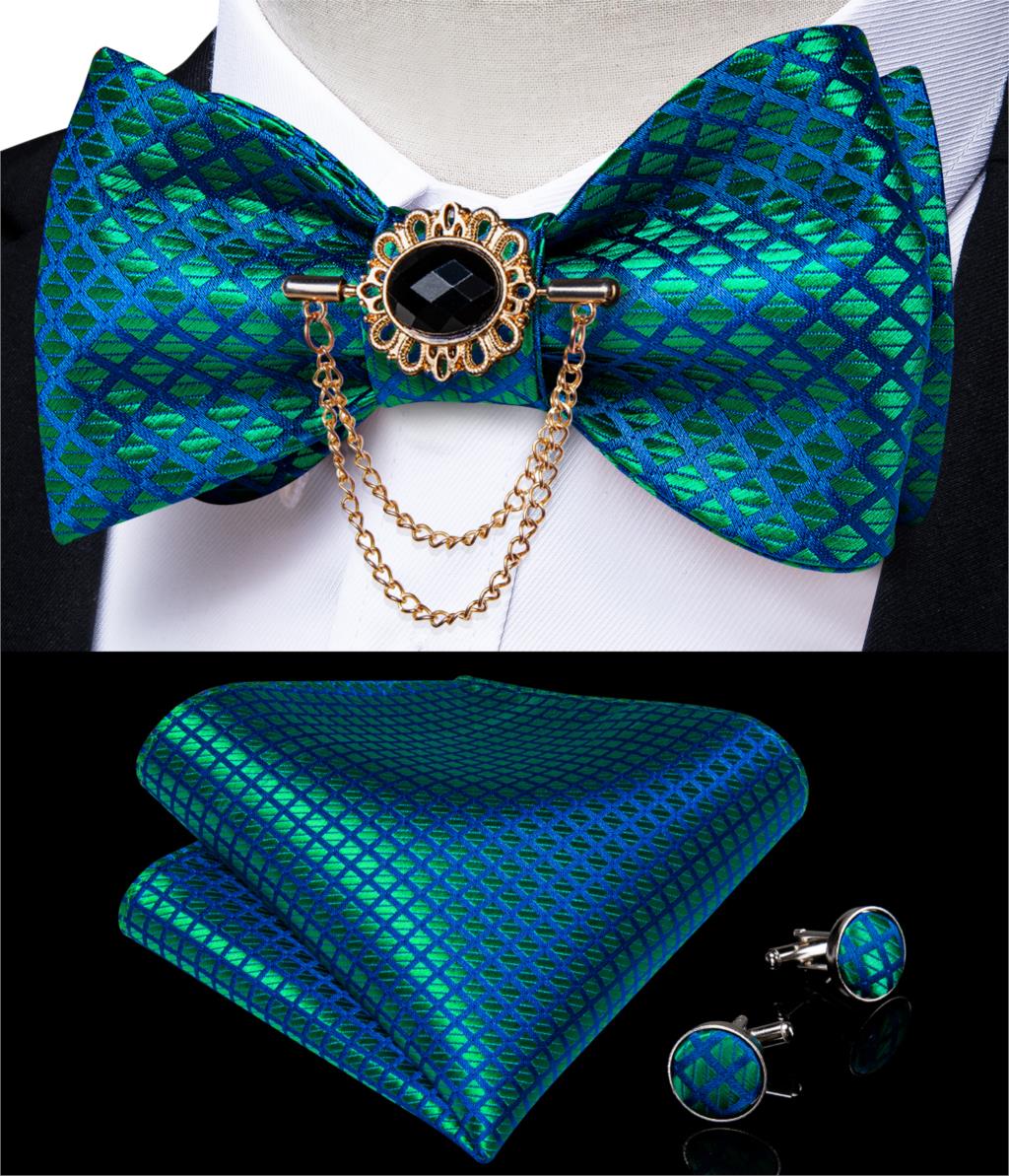 Luxury Gold Black Paisley Self Tie Men&#39;s Bow Tie Silk Woven Wedding Party Butterfly Ties Hanky Brooch Pin Set Tuxedo Bow DiBanGu: HL-3010-0009