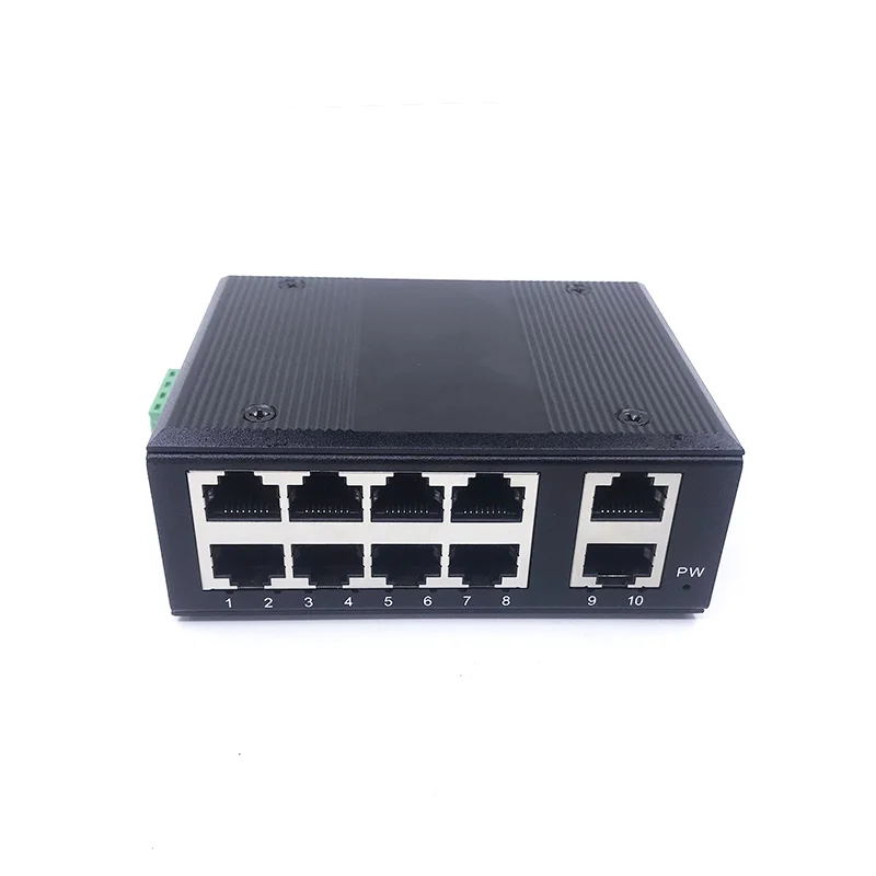 Mini interruptor ethernet industrial não gerenciado, 5/10 portas 10/100m 5v-58v 5/10 portas 100m, proteção contra raios 4kv, antiestático 4kv: Preto