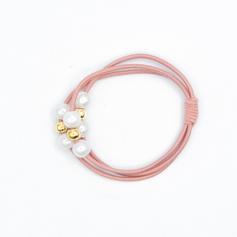 Ensemble de 5 anneaux de perles pour filles, haute élasticité, corde de tête, bandeau en caoutchouc, accessoires de cheveux pour enfants, couvre-chef pour femmes: pink