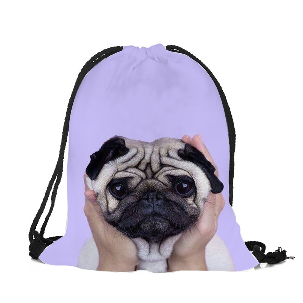 Pug Dog-Mochila con estampado 3D para mujer y niña, bolsa de viaje con cordón, de poliéster ecológico,: 012