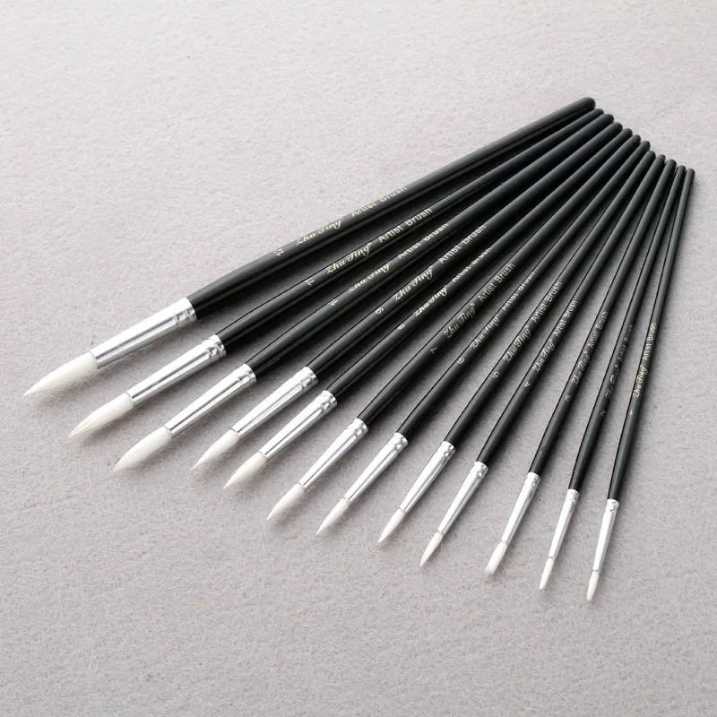 12Pcs/lot Paint Brush Set Art Drawing Brushes Wooden Handle Brushes For Acrylic Painting Supplies: Dark Grey