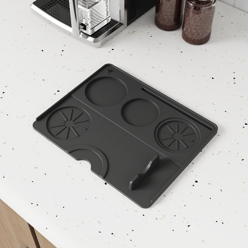 3 in 1 Silicone Coffee Mat with Tamper Pad Durable Non-Slip Coffee Espresso Machine Mat Durable Coffee Bar Mat Pad JAF273: Brown