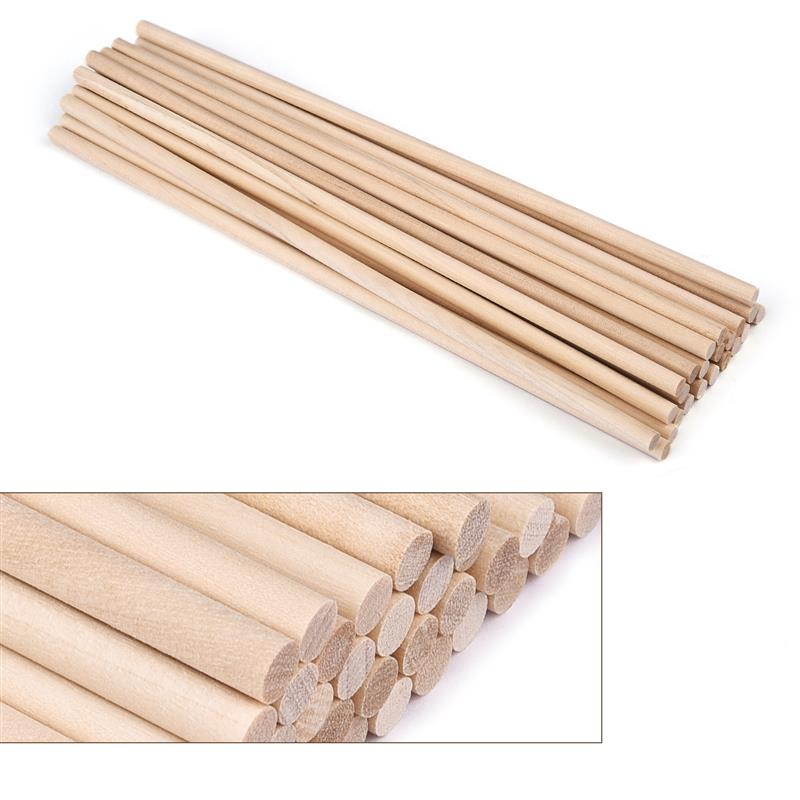 Palo redondo de madera para manualidades, piruletas de hielo para comida y modelismo, pasador de pastel, herramienta de carpintería, modelo de construcción duradero: 5x200 mm 25 pcs