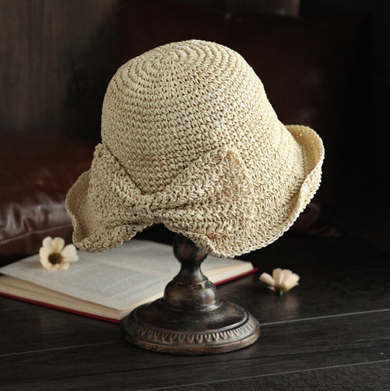 DRESHOW Vrouwen Stro Panama Hoed Fedora Strand Zonnehoed Brede Rand Oprollen Hoed UPF 50