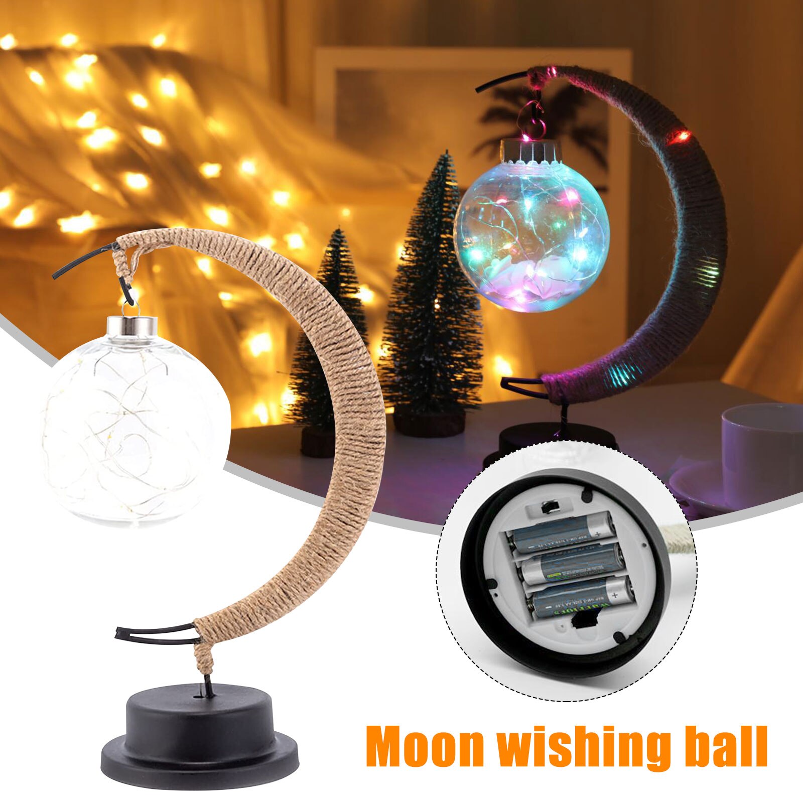 Enchanted Lunar Lamp Hanging Memorial Moon LED Moon Lamp Ball Night Light with Stand Crescent Bedroom Table Kids