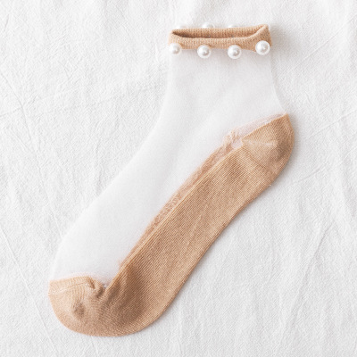Calcetines modernos de verano para mujer, medias de malla fina, transparente, suave y fresca, con perlas brillantes: 9