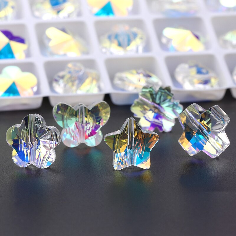 14mm lige huls krystal ab perler 28 stk/parti sy på glasperle til gør-det-selv smykketilbehør: Blandet form