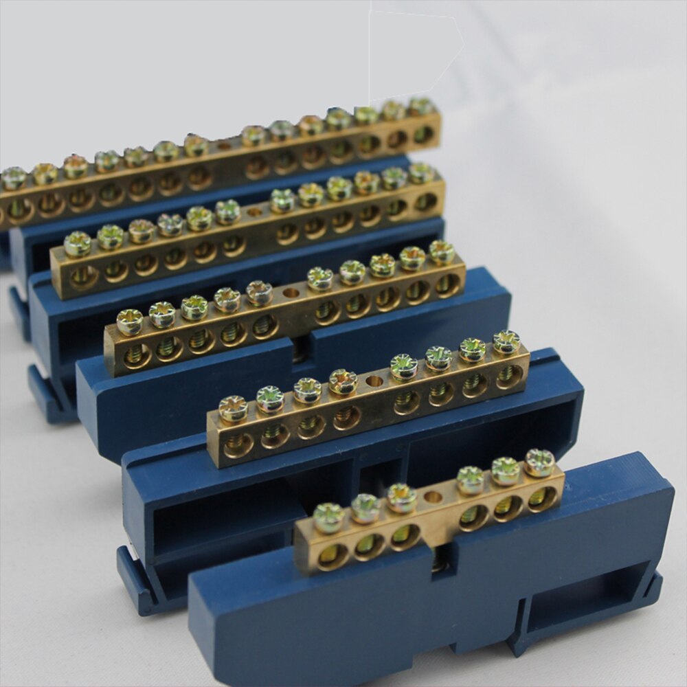 1pc Bridge Line 6 8 10 12 Positions 8x12 Copper Grounding Strip Terminal Block Connector Distribution cabinet Blue Yellow