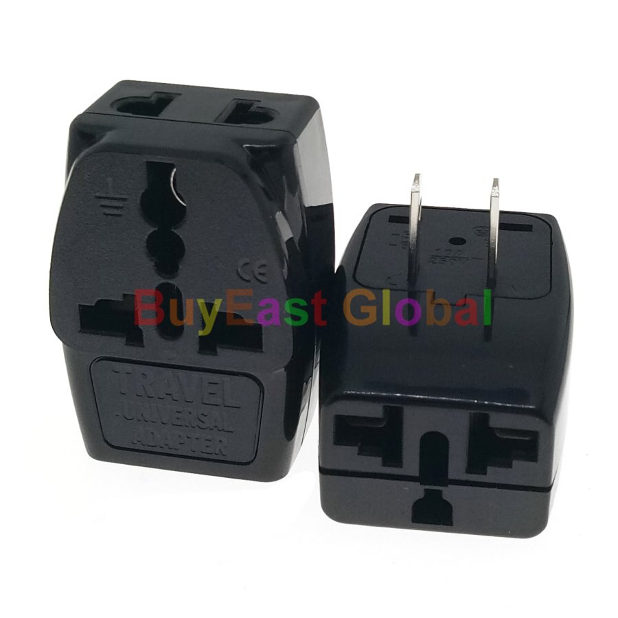 (Pack 2) 3 IN 1 - Universal to USA, Canada 2-Pin Electrical Plug Adapter AC100~250V 10A Black Color