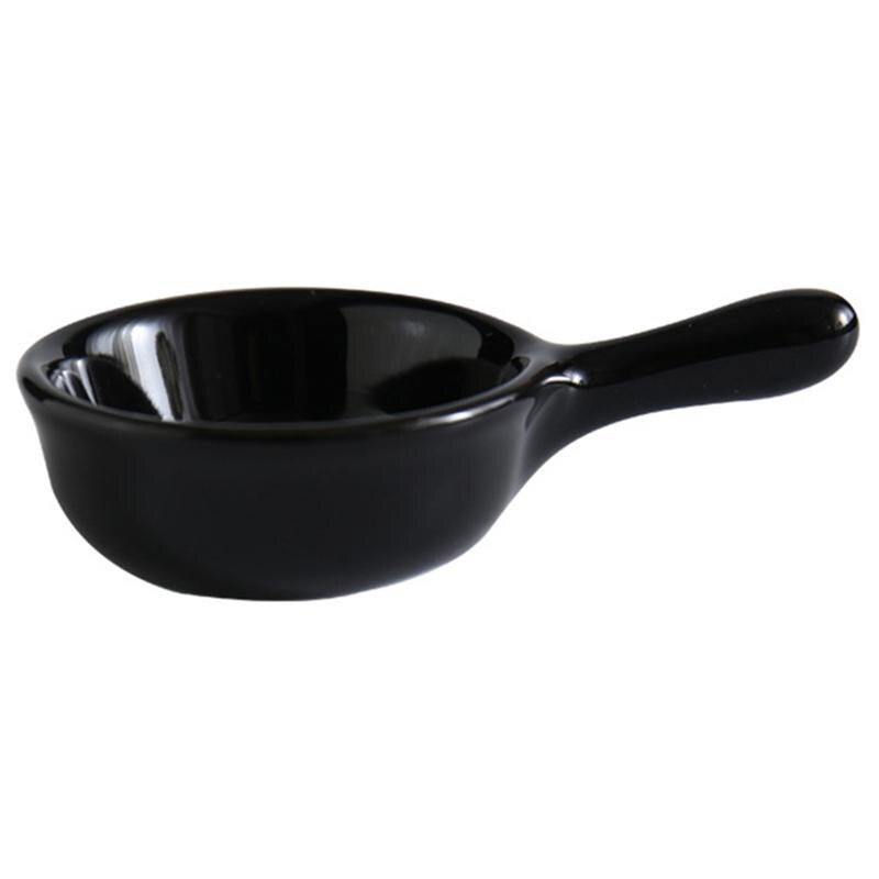 40ML Ceramic Sauce Dishes Mini Seasoning Dish Snack Plate Food Dipping Bowls Appetizer Plates With Handle: Black