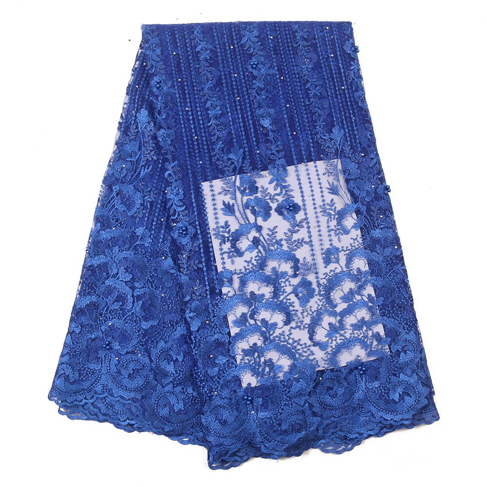 Royal blue african lace fabric 2021 high quality lace french mesh on sale fabric beaded stones 3d nigerian lace fabrics for dress 5yards M2843