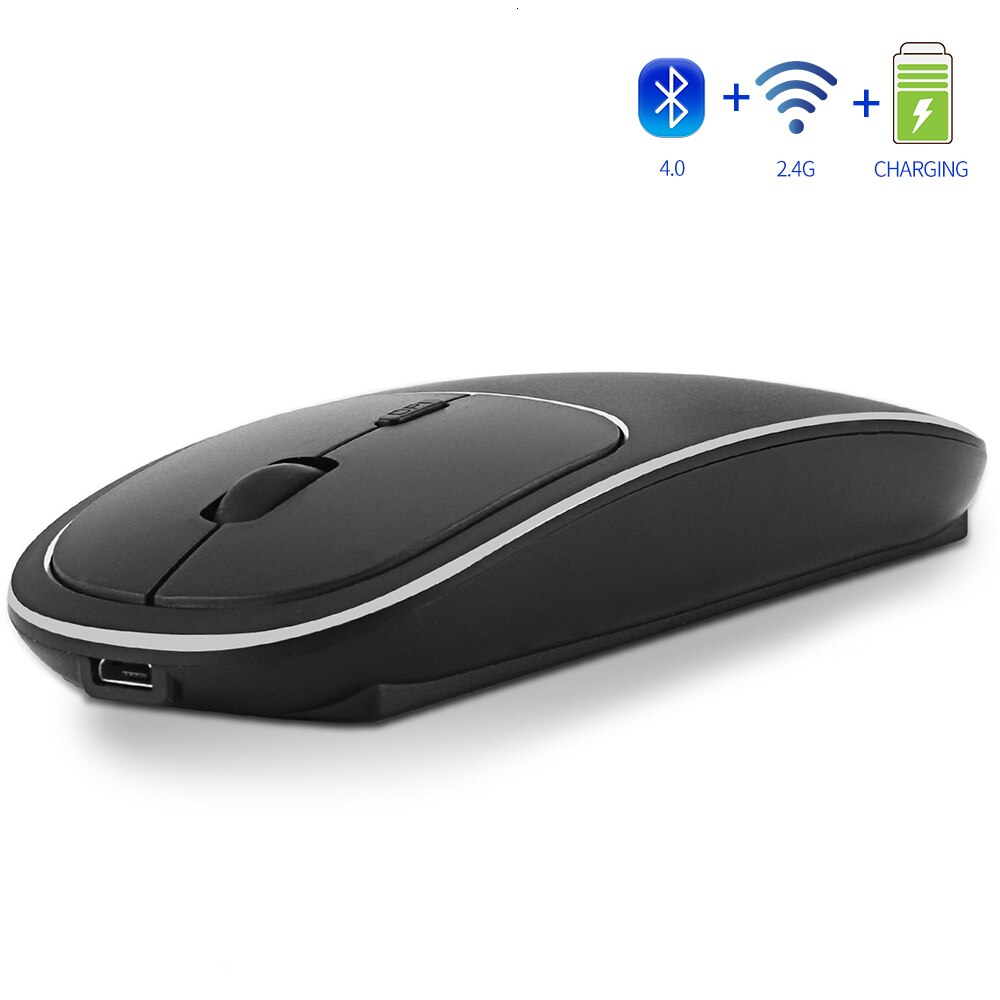 Jelly Comb Rechargeable Bluetooth 4.0+2.4G Wireless Mouse Dual Mode Metal Noiseless Silent Mice for Notebook PC Laptop MacBook: black