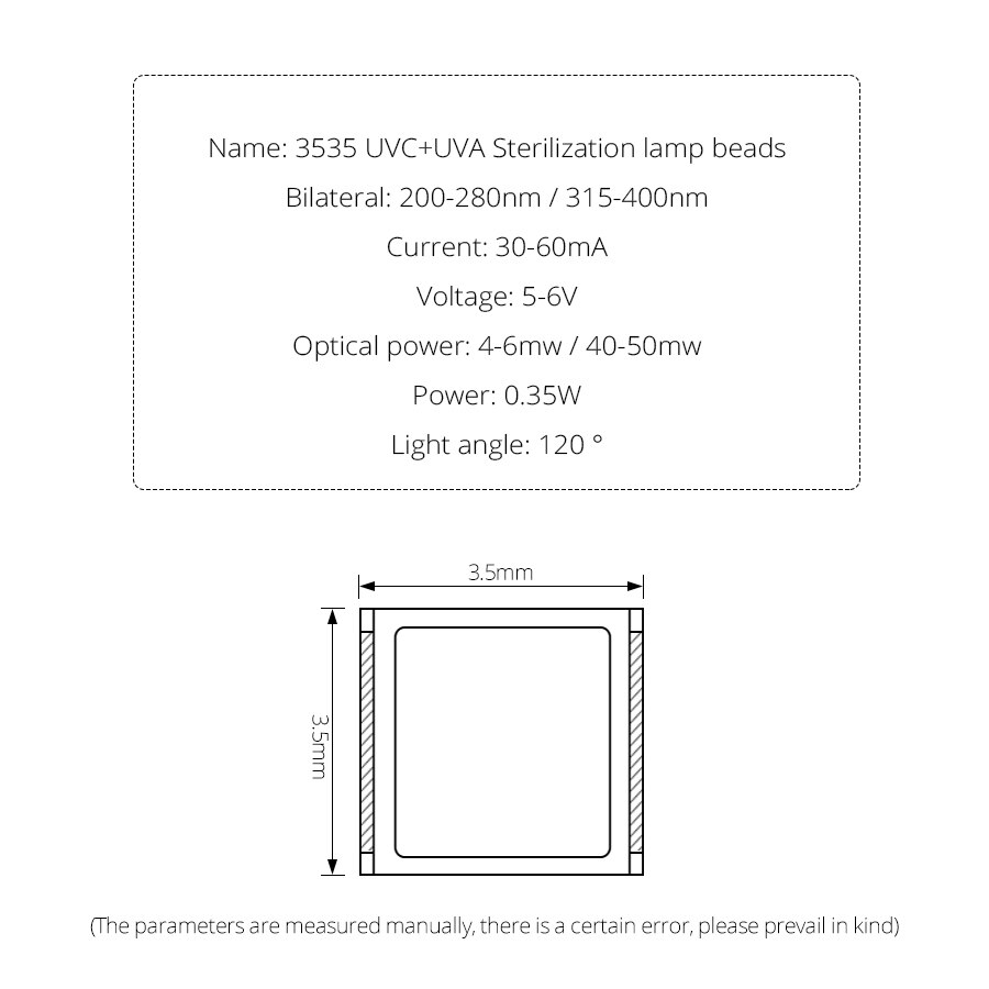 6V UVA UVC LED Chip Lamp Beads Sterilizer UV Light Disinfection Bactericidal Lamp 254nm 365nm 3535 Germicidal Ultraviolet Lamps