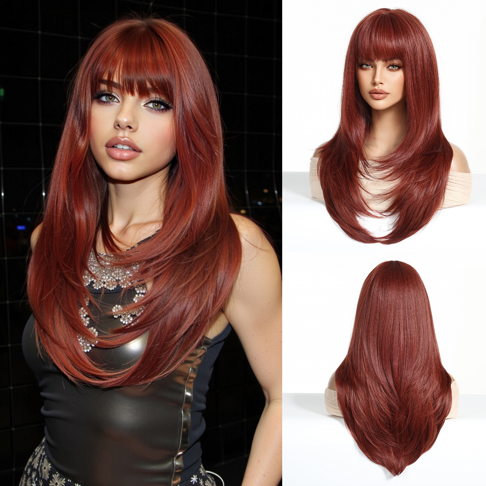 Easihair lång silverfärgad med blonda slingor syntetiska peruker för kvinnor rak med lugg naturlig peruk cosplay-hår värmebeständigt
