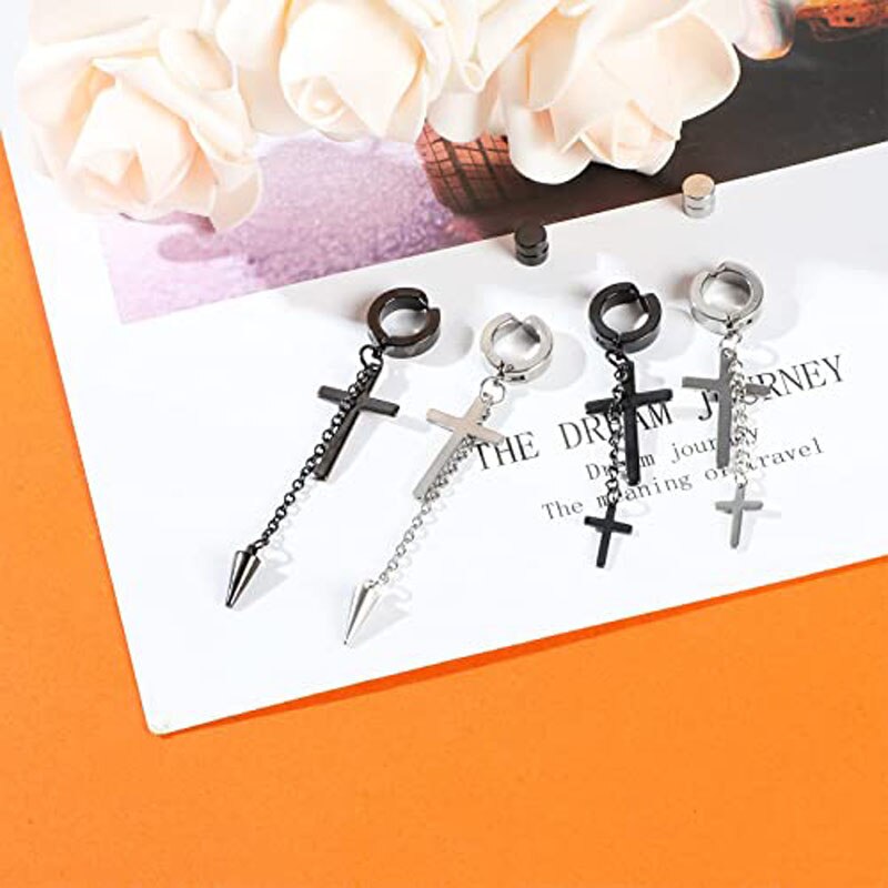 6 Pairs Magnetic Stud Earrings Stainless Steel Magnet Clip on Earrings Non Piercing Hoop Dangle Cross Earrings for Men and Women