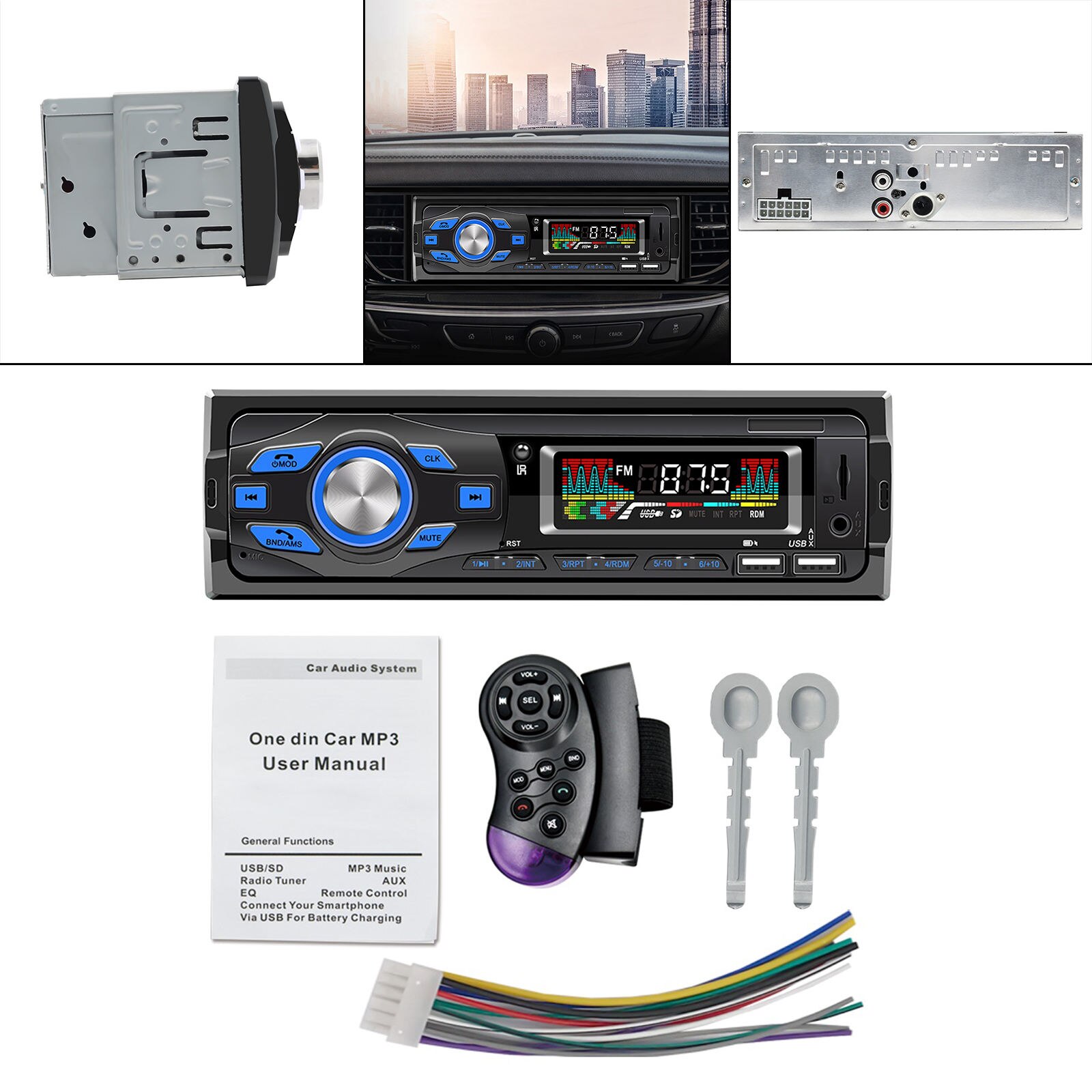 MP3 Player Car Stereo Head Unit LCD 1 Din Bluetooth 5.0 Music Aux-in RCA Output Transmitter FM Radio for Vehicles