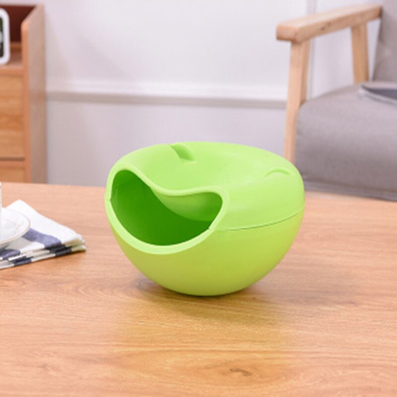 Doven snack rund skål plast snack opbevaringsboks skål aftagelig dobbelt frugt tallerken skål: Grøn