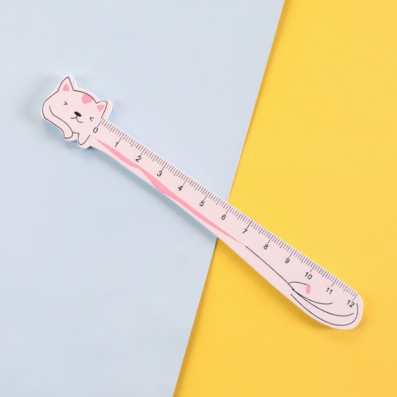 1Pcs Wooden Ruler Cartoon cat painting measuring Stationery Straight Rulers green purple Black pink 12CM: pink
