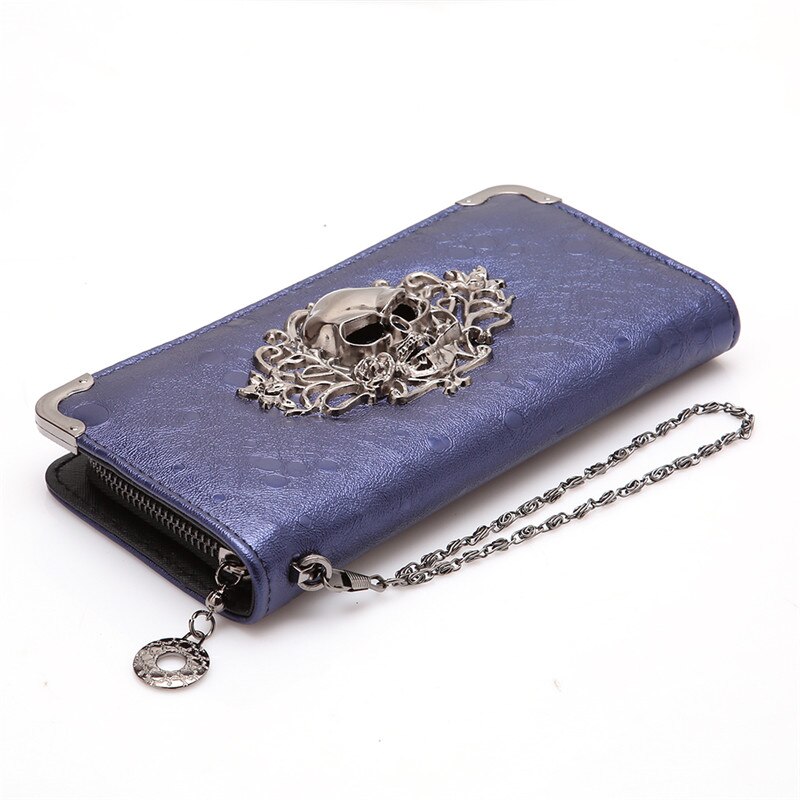 Cartera bolsa de mano con cremallera esqueleto titular de la tarjeta de embrague cartera femenina RD678051: Dark Blue Skull