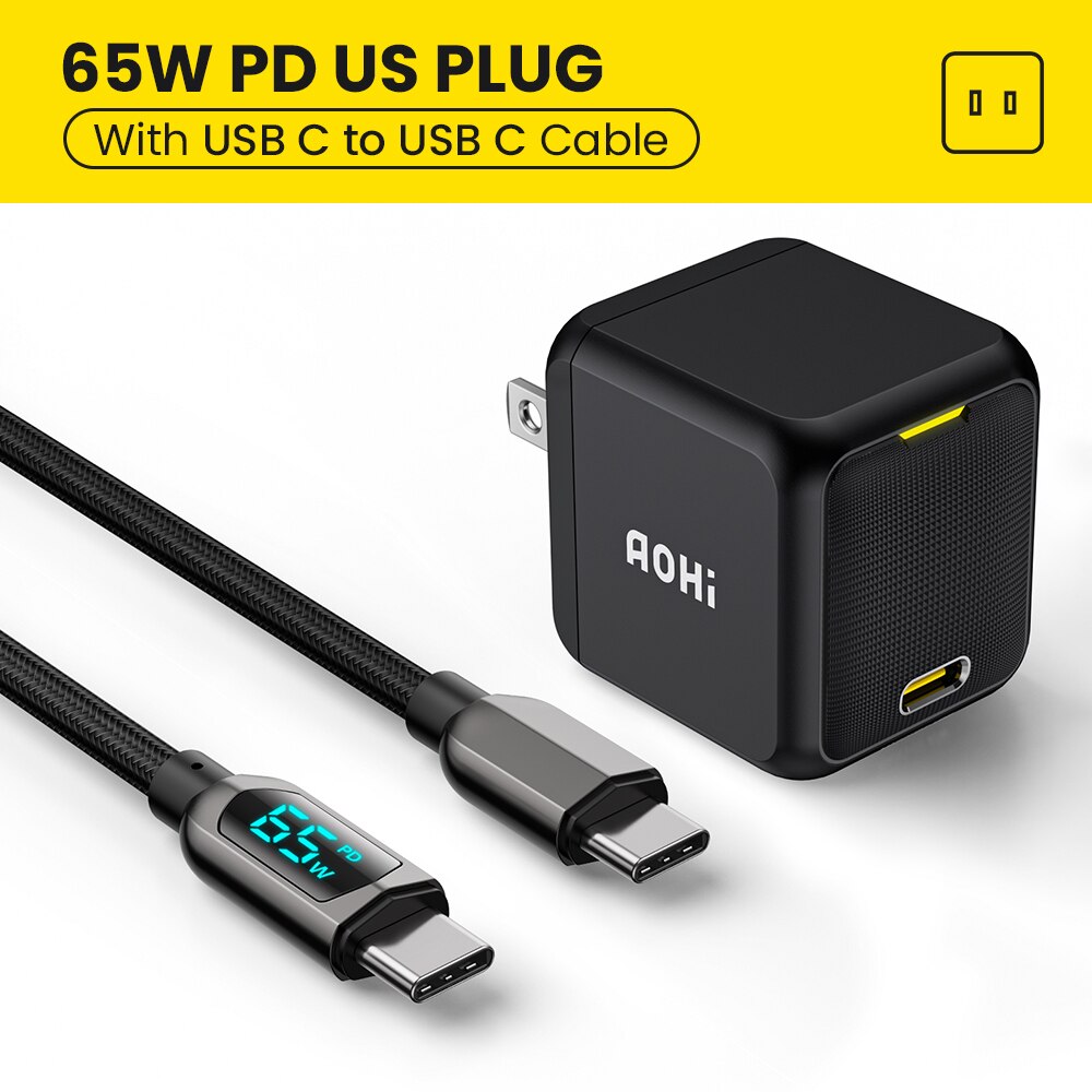 Aohi Magcube 65W Gan + Lader Type C Pd Charger Met 100W Usb C Tot C Kabel Quick oplader Voor Macbook Iphone 13 12 Snel Opladen: With Cable-US