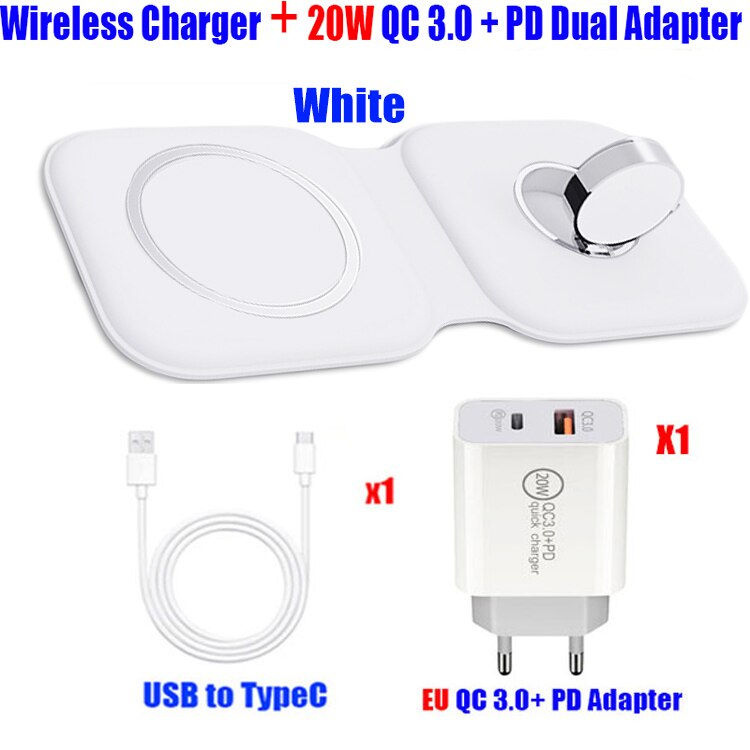 Qi 15W Draadloze Snelle Opladen 2in1 Magnetische Veilig Duo Oplader Voor Iphone 12 Pro Max Dock Voor Apple Horloge airpod Voor Iphone 11: Add EU Plug WT