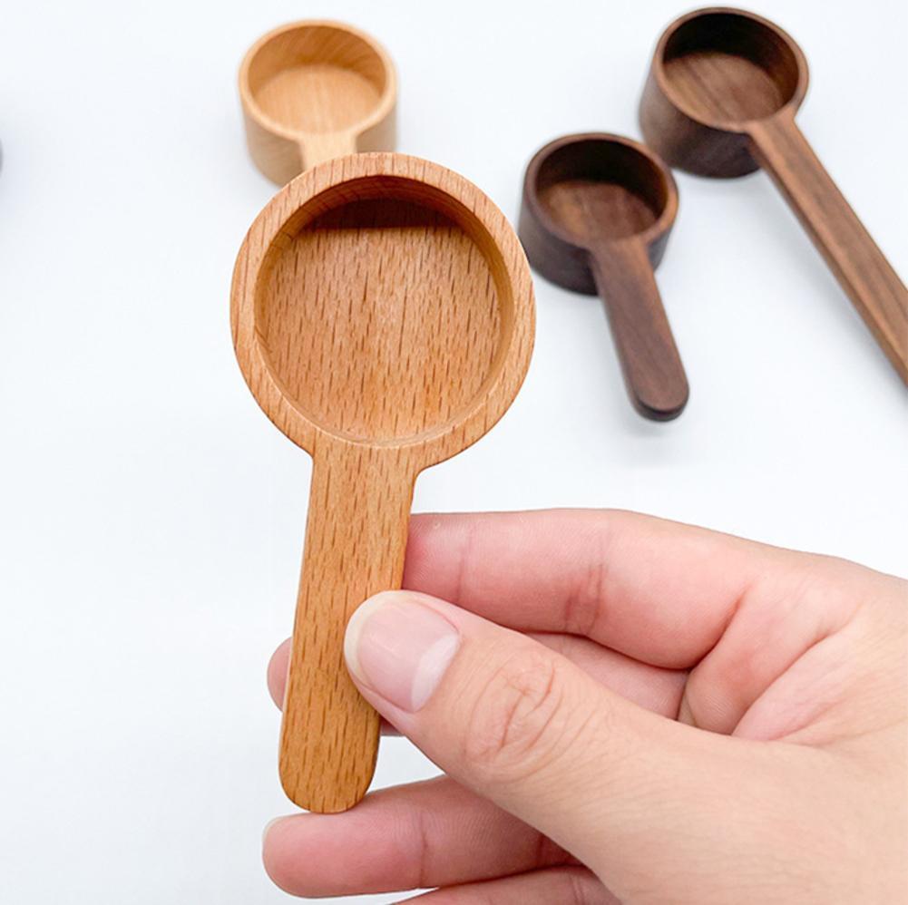 Baki Y9X3 cuillère à mesurer en hêtre noir, manche court en bois, Long outil de cuisine, ménage café assaisonnement cuillère Baki Y9X3