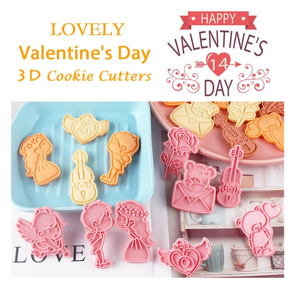 Mooie 3d Valentijnsdag Cookie Cutters Set Plastic Mini Biscuit Cutter Mold Voor Valentijn Party Bakken Fondant Cake Stempel tool