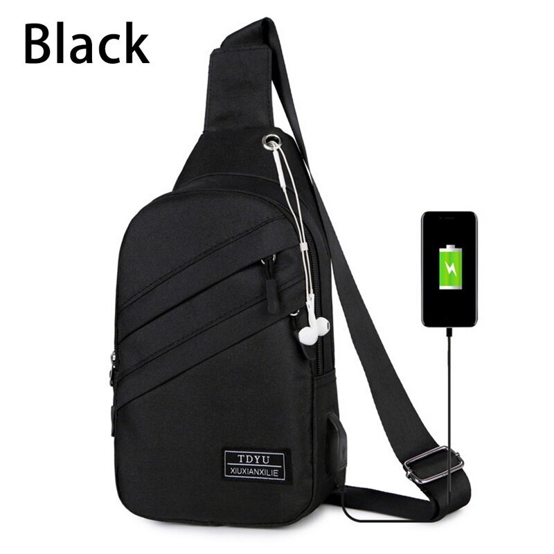 Männer Schulter Tasche Schlinge Brust Pack Leinwand USB Ladung Sport Crossbody Handtaschen Für Männer Brust Taschen Gürtel Taille Packungen: black1