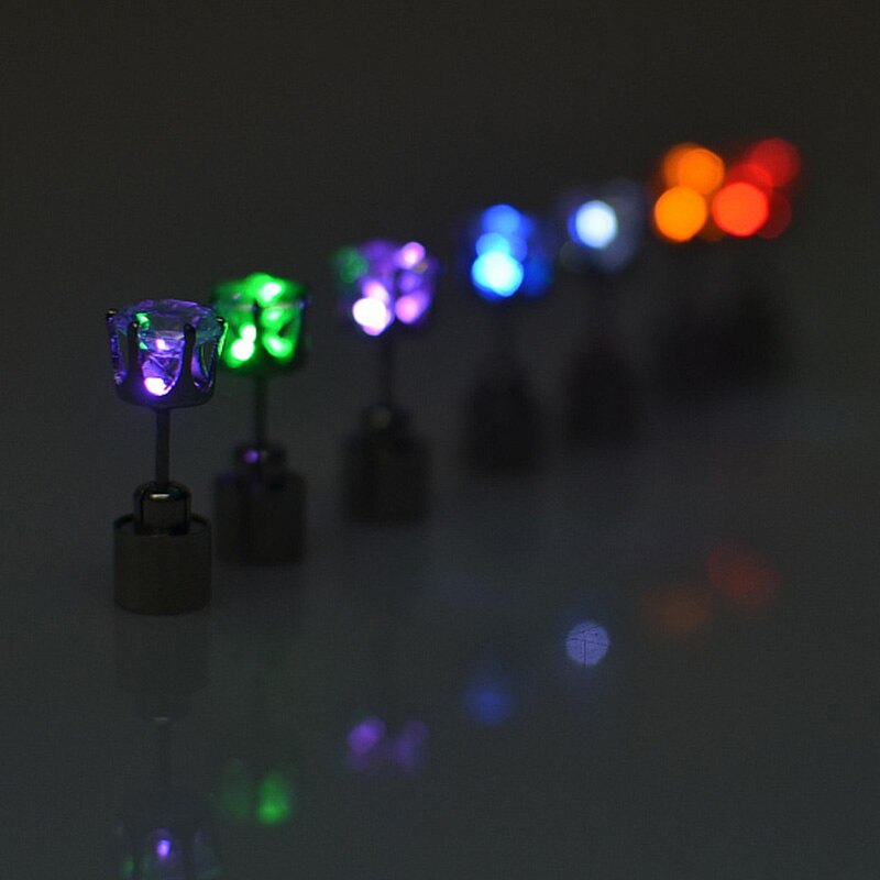 1Pc Glowing Led Stud Earring Crystal Roestvrij Light Up Kerst Stud Oorbellen Lichtgevende Party Sieraden Accessoires