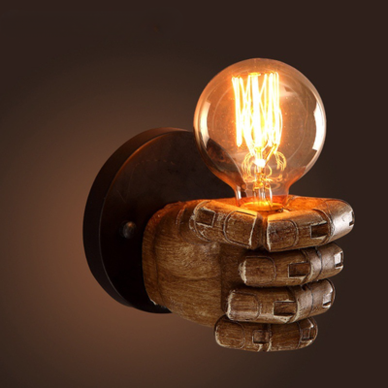 Vintage Loft Wall Light Resin Right/Left Hand Finger-fist Wall Lamp Retro Industrial Wall Sconce for Home Bar Cafe: black