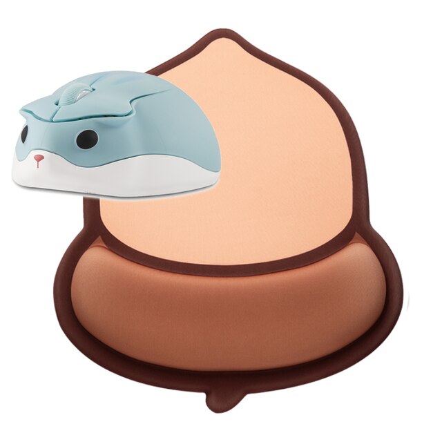 2.4G Wireless Cute Mouse Hamster Cartoon USB Mause Ergonomic Mini 3D Optical Kid Mice With Mouse Pad For PC Laptop: Blue and PineNut Pad
