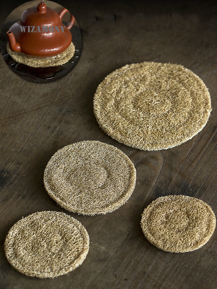 Japanse Absorberende Loofah Spons Pot Coaster Paars Zand Pot Kung Fu Theeceremonie Thee Set Accessoires Rotan Pot Dienblad Thee mat