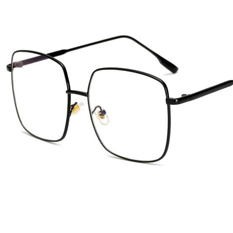 Zwarte Vierkante Oversized Brillen Frame Eenvoud Bril Vrouwen Retro Vierkante Gouden Platte Spiegel Clear Lens