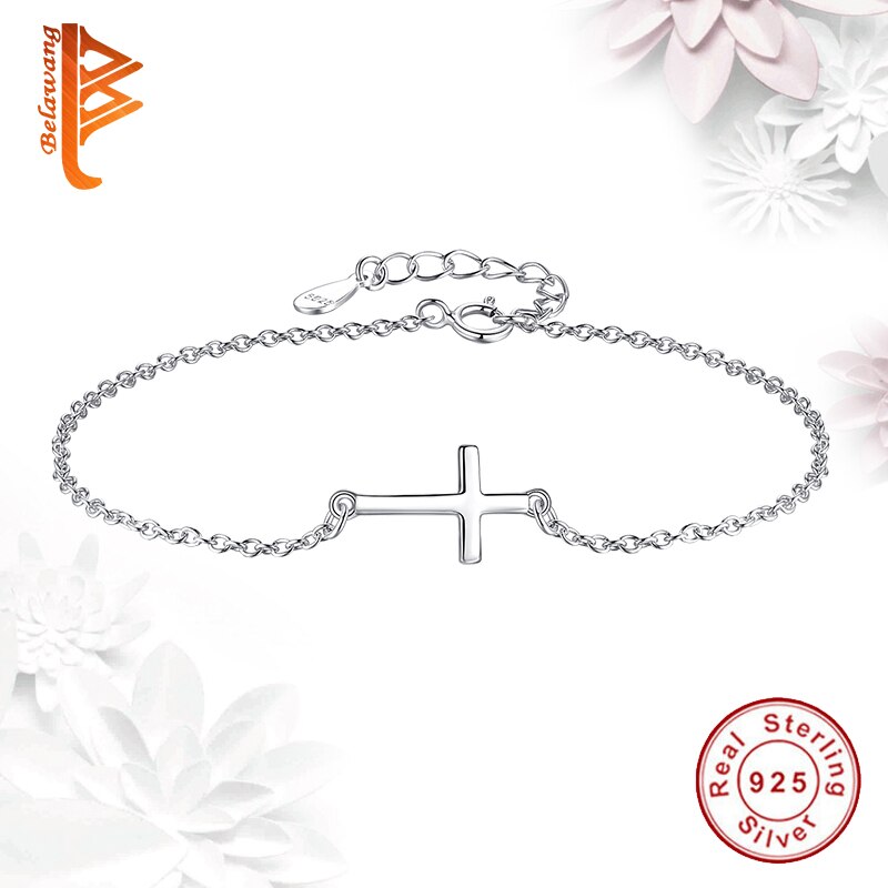 Belawang 100% 925 Sterling Silver Cross Charm Armband Voor Vrouwen Engagement Wedding Armband Sterling Zilveren Sieraden