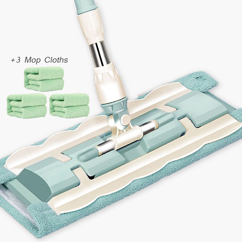 Flat Mop Floor Telescopic with Large Microfiber Pads Spin Mop 360 Degree Handle Home Windows Kitchen Floor Cleaner Wood Tile: Green 4 Mop Cloths