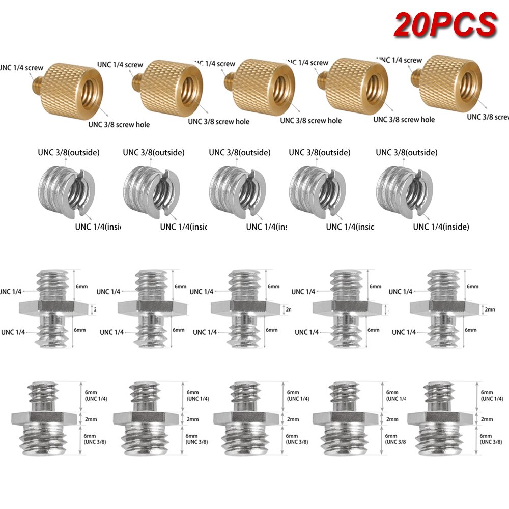 1/4 Inch to 3/8 Inch Male Female Converter Threaded Adapter Screws Accessory Photo Studio Kit Camera screw for Light Stand Flash: Set 3   20PCS