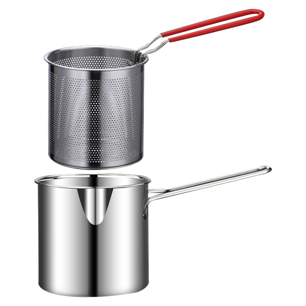 Freidora profunda de 1200ML con cesta de colador, olla de cocina portátil, olla de acero inoxidable 304 para freír Tempura, patatas fritas, pollo: Blanco