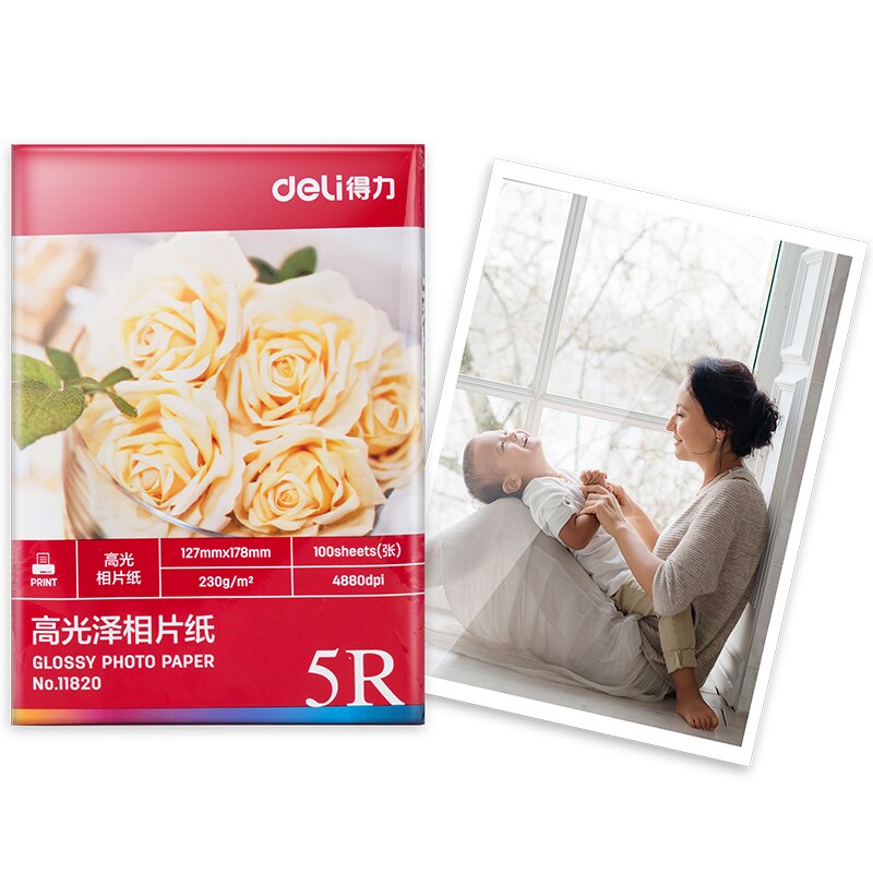 Deli 4r 5r a3 a4 20-100 ark pakke 230g pakker farve inkjet printer forbrugsvarer 4880 dpi 210*297 mm blankt fotopapir