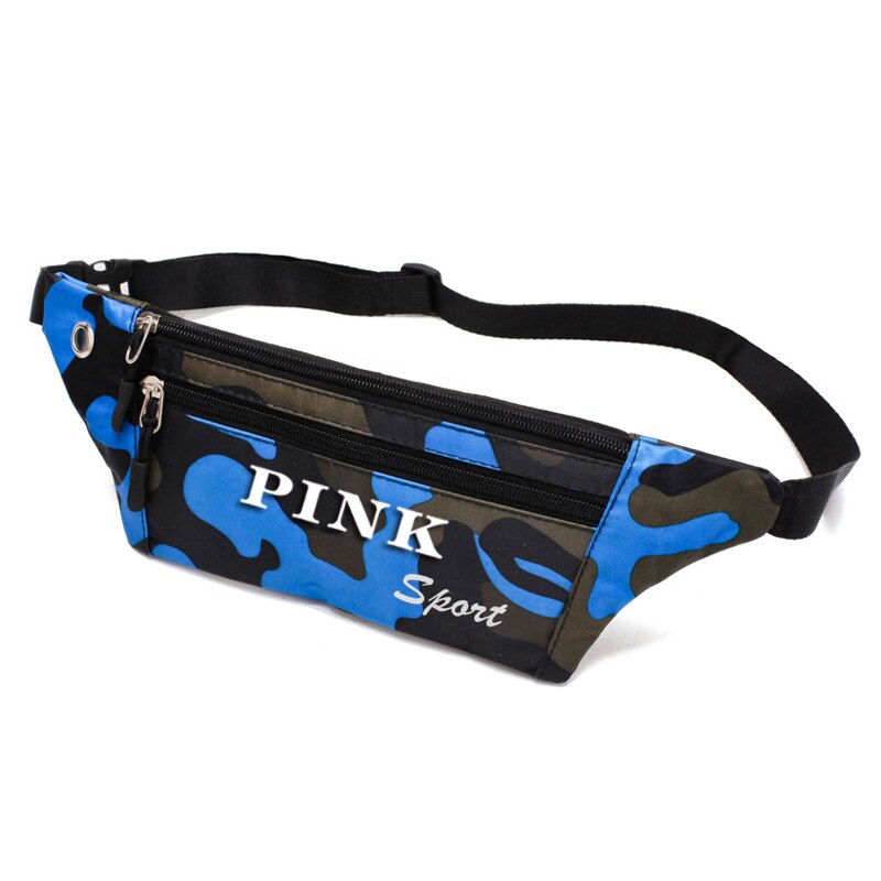 Roze Tas Vrouwen Camouflage Sport Tas Running Waterdichte Heuptas Outdoor Sport Leisure Messenger Heuptas Met Oortelefoon Gat: Blauw