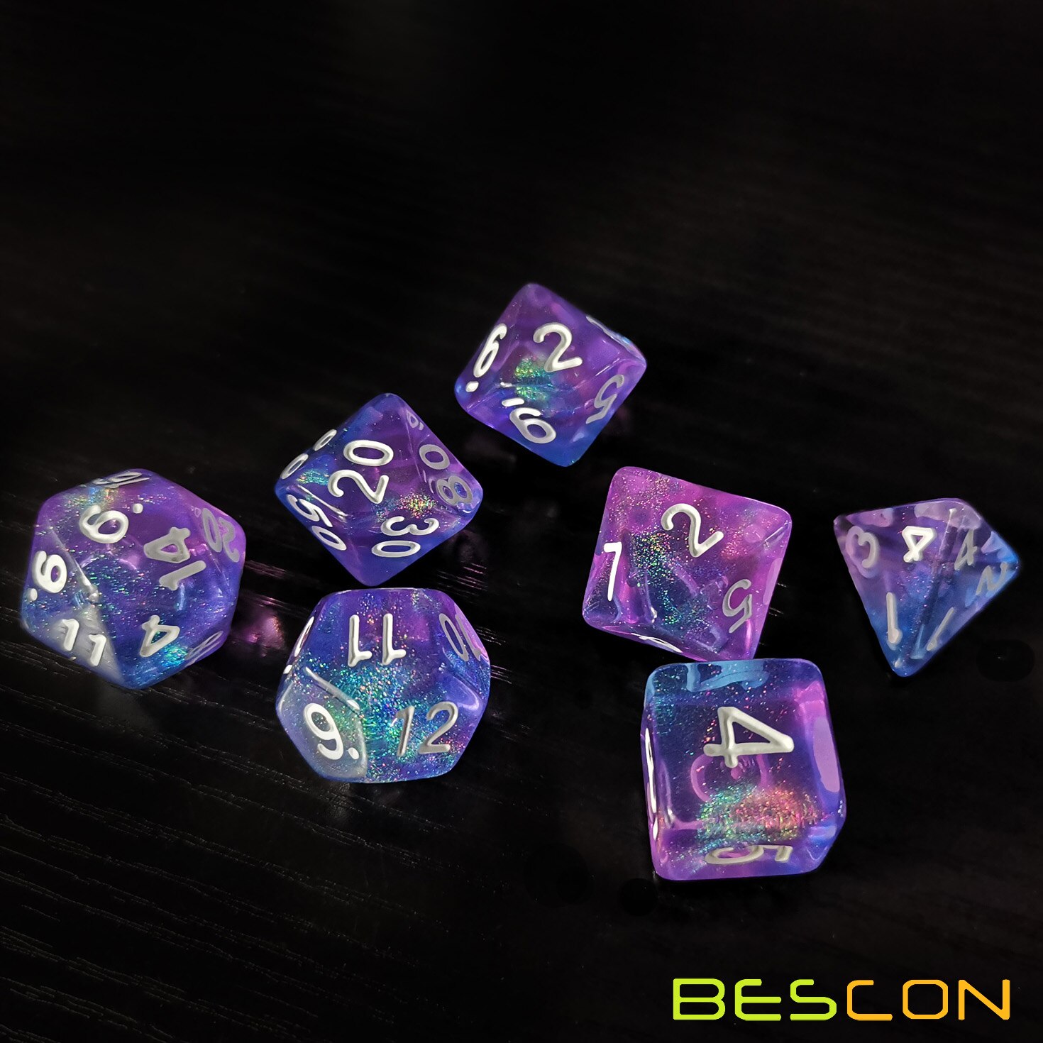 Bescon Moonstone Dice Orchid, Polyhedral Dice Set of 7