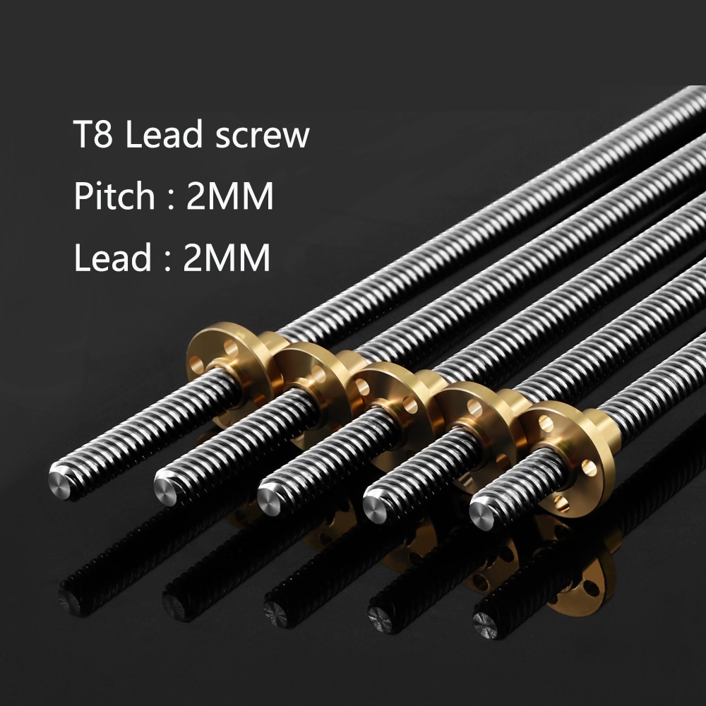 T8 Lead Screw OD 8mm Pitch 2mm Lead 2mm 200mm 250mm 300mm 350mm 400mm 450mm 500mm With Nut For 3D Printer Reprap