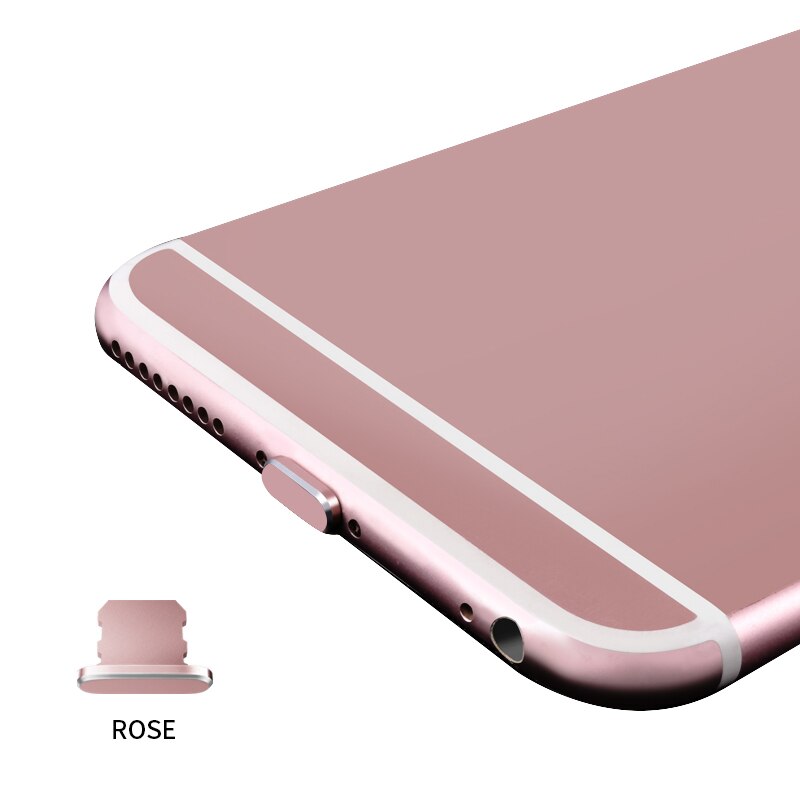 Kleurrijke Metal Anti Dust Dock Charger Plug Stopper Cap Cover Voor Iphone 12 11 Pro Max Xr X Xs Max 8 Plus Mobiele Telefoon Accessoires: Rose gold